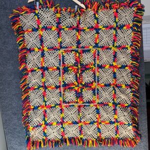Vintage Granny Square Crochet Boho Sofa Throw Blanket Colorful Fringe Gradmacore